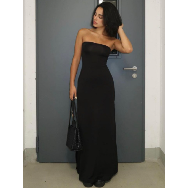 Noir Strapless Backless Slit Gown
