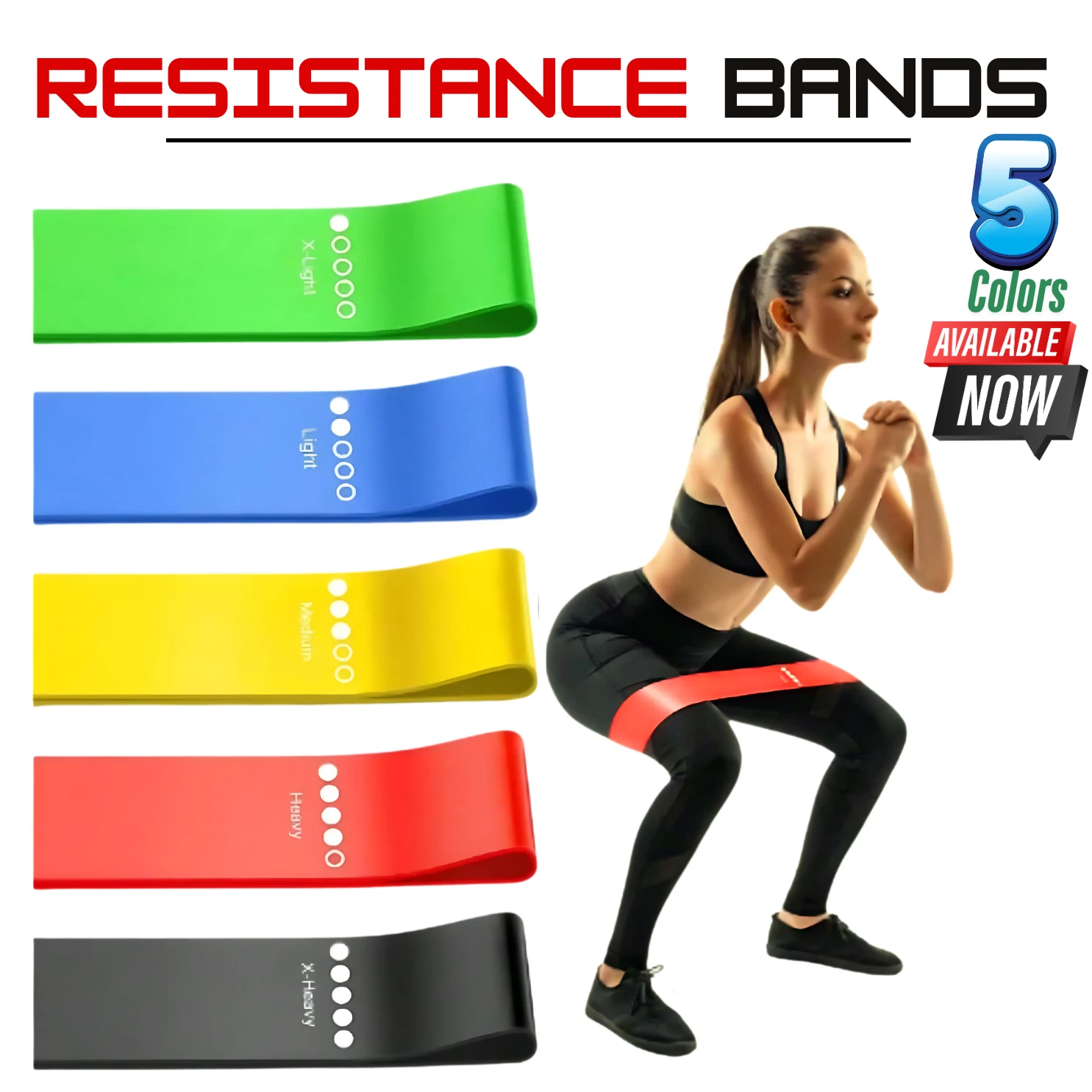 Set of 5 fabric resistance loop bands for strength training