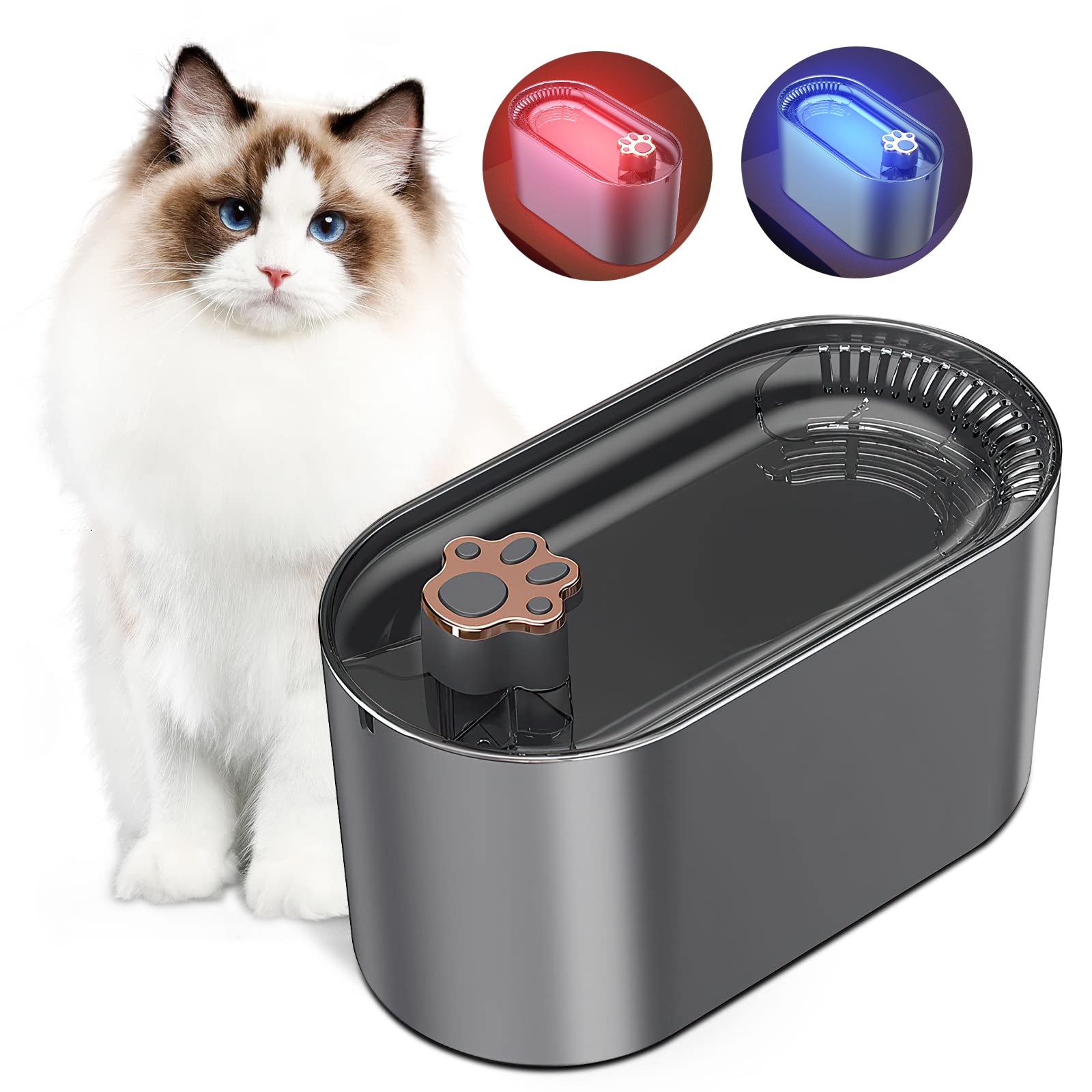 AquaPur Cat Water Fountain - 3L automatic pet water fountain with filter and LED light