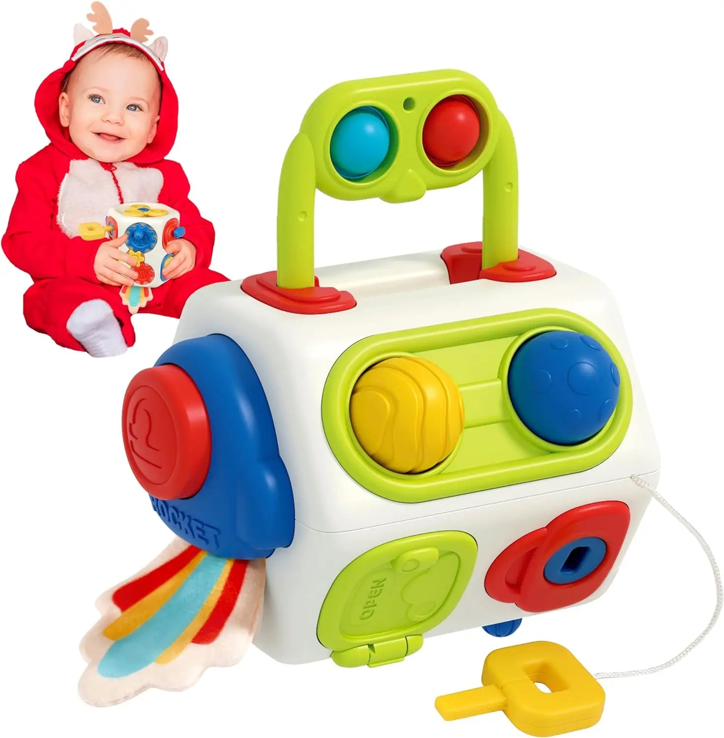 LittleGenius Montessori Busy Board - 9-in-1 sensory activity cube for toddlers