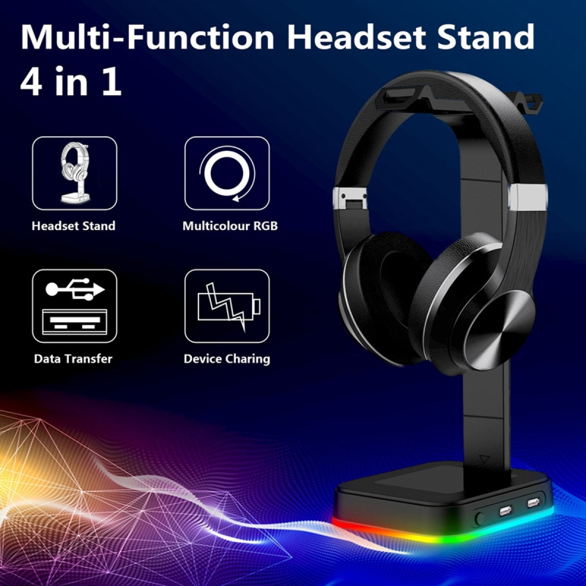 LumaHold RGB gaming headset stand with USB charging